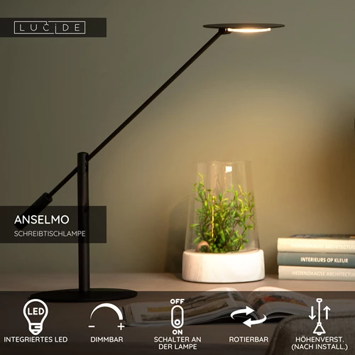 Lucide ANSELMO - Schreibtischlampe - Ø 18 cm - LED Dim. - 1x9W 3000K - Schwarz - USP